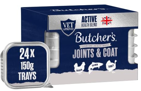 Butcher's Complete Wet Tray Grain Free Hypoallergenic Adult Dog Food Joint & Coat Pack 24x150g - Chicken, Salmon & Turkey