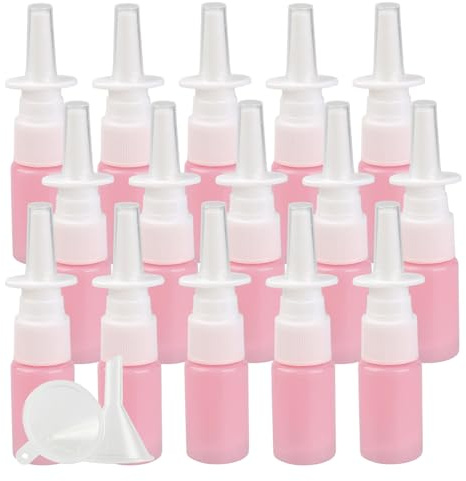 PQPAUTY Pack of 20Pcs 10ml Pink Empty Refillable Plastic Nasal Spray Bottles, Direct Spray Container, Nasal Atomizer, Fine Mist Nose Sprayer for Saline or Essential Oils Home & Travel Use