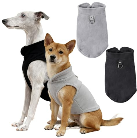 2 Stück Hundepullover Kleine Hunde, CIYIN Hundemantel Winter, Hundemantel Fleece mit D-Ringen, Hundejacke für Kleine und Mittlere Hunde Katze (Schwarz + Grau, M)