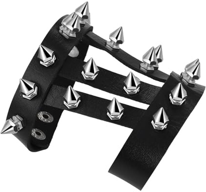 JewelryWe Pulsera Cuero con Tachuelas Punk: Brazaletes de PU con Dorso de Mano para Hombre y Mujer Ajustable Gótica Motocicleta Rockera - Para Regalos