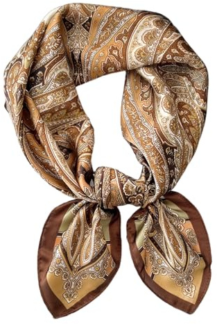 Foulard Donna, Sciarpa Foulard Donna in Raso Morbido,Marrone per Capelli o Collo,bandana in Seta Leggero,Sciarpa Marrone Mancare, Square Scarf Moda,bandana di Seta Bandana ragazza Accessori (70x70cm)