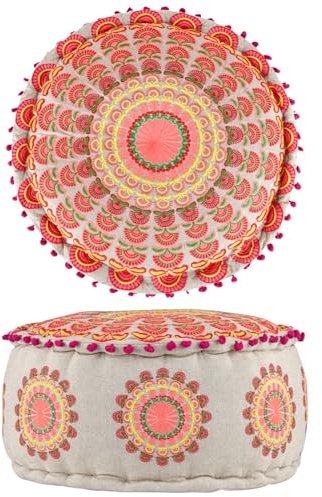 Boho Pouf Garet handgefertigt aus Baumwolle in Orange 50 cm Dekoration