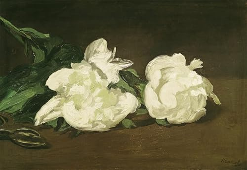 EAGBJTPTM Famous Art Painting Artwork Print On Canvas Branch of White Peonies and Secateurs by Edouard Manet Landscape Artwork for Home Decor 60x90cm