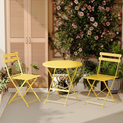 DEWINNER Gartenmöbel-Set für Balkon, Tisch und Stühle, zusammenklappbar, Bistro-Bar, Gartenmöbel, 2 Personen, mit wasserdichter Tischdecke, für Balkon, Terrasse, 3 Stück