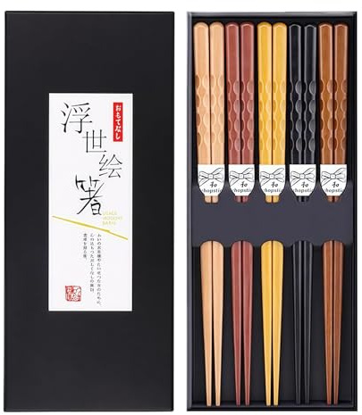 DONGDA Essstäbchen Holz Natürliche, 5-Paar Wiederverwendbare Stäbchen zum Essen Japanische Chopsticks Sushi Stäbchen Geschenkset