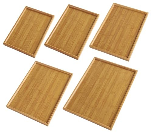 FUBESK Plateau de service rectangulaire pour cuisine, fête, bar à thé – Plateau alimentaire couleur bois pour servir le petit déjeuner, le dîner, les boissons, les collations – 44 x 32 x 2,5 cm
