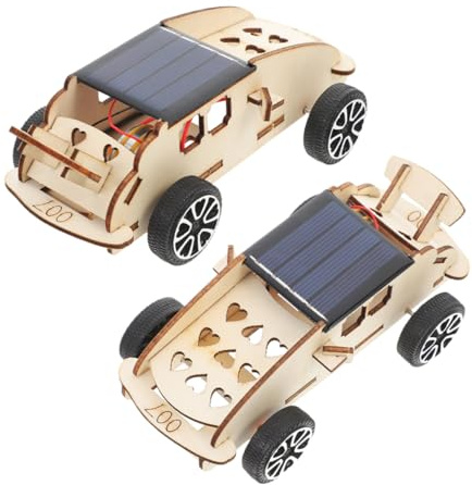 Mikinona Kit de 2 Coches Solares de Juguete, Modelo DIY Motor Eléctrico y Piezas de Madera, Educativo Stem para Aprender Energía Solar y Ciencia, Adecuado para Proyectos Escolares