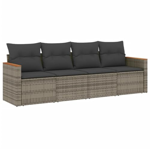 Mhdvray 4-TLG. Poly Rattan Garten-Sofagarnitur 55x62x69 cm grau mit abnehmbaren Kissen, modulares Balkonmöbel-Set, Robustes Lounge-Sofa für kleine Balkone, Terrasse und Garten