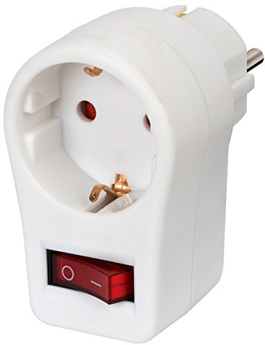 Brennenstuhl enchufe con interruptor para la toma de corriente (adaptador enchufe para 1 tomas de tierra, con mayor protección accidental) blanco