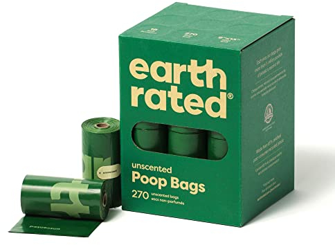 Earth Rated Sacs à crottes pour chiens, sacs étanches et extra épais, recharges en rouleaux, sans parfum, 270 sacs