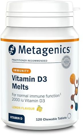 Metagenics Vitamin D3 2000iu Chewable Lemon Melts - Adults & Children Over 6 - Immune Support, Normal Bones, Muscle Function - 120 Tablets
