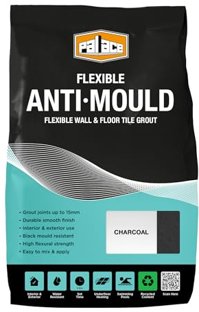 Anti-Mould Tile Grout Charcoal 3KG - Water-Resistant Grout for Bathroom & Kitchen Wall and Floor Tiles