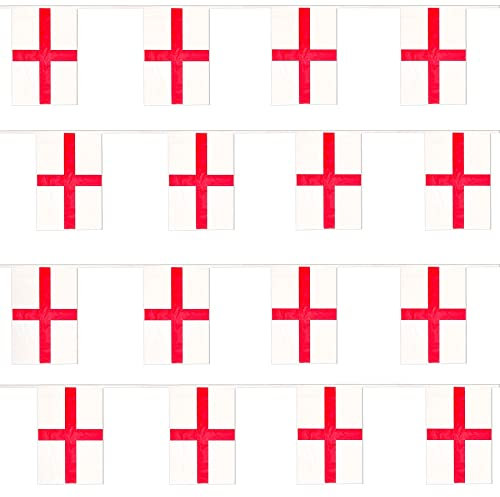 Wimpelkette St. Georges Flagge Englische Flagge, 10m, internationale Flagge, Welt Wimpelkette, groß, 20x30cm, Dekoration für jedes Wetter auf der ganzen Welt, Euro-Wimpelkette