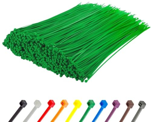 Gocableties Green Cable Ties, 200mm x 4.8mm, Bulk Pack of 1000, 8” Premium Nylon Zip Ties, Multi-Purpose Plastic Tie Wraps, Secure Self-Locking Mechanism, for Home, Garden, Office and DIY