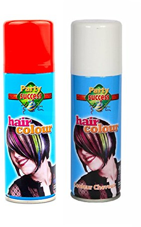 Party Success Halloween Vampire, Ghost, Skeleton, Red & White Wash Out Temporary Coloured Hair Spray Fancy Dress Accessory X2