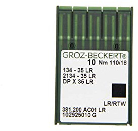 Groz-Beckert 134-35 LR lädersynålar med rund kolv och skärpunkt för industriella symaskiner Paket med 10, Nm. 110/18