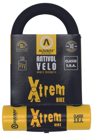AUVRAY – Antirrobo para bicicleta U XTREM BIKE – Certificado SRA – Recomendado por Seguros – U XTREM BIKE 80X250 D16 MM-doble mecanismo de fijación cilíndrico de alta seguridad 7 discos, alta
