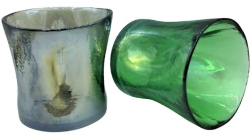 Set mit 2 Gläsern, gemischte Farben, Murano-Kollektion, Happy Drink, Wassergläser, Likörgläser, Durchmesser 90 mm, Höhe 90 mm, Muranoglas, hergestellt in Italien (grün m/gelbgelb)