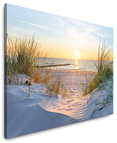 Paul Sinus Art Sonnenuntergang an der Ostsee 120x 80cm Inspirierende Fotokunst in Museums-Qualität für Ihr Zuhause als Wandbild auf Leinwand in