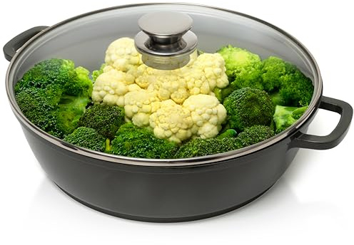 Moss & Stone 12 Inch Nonstick Large Skillet with Lid, 5 Quart Deep Saute Pan, Dishwasher & Oven Safe, Double Handled Frying Pan With Lid, PFOA Free Induction Compatible Cookware