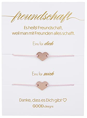 GD GOOD.designs Freundschaftsarmband für 2 mit Herz Armband in 18K Rosegold I Beste Freundin Geschenk - Individuell verstellbare BFF Ketten für zwei I Freundschaftsketten für Damen
