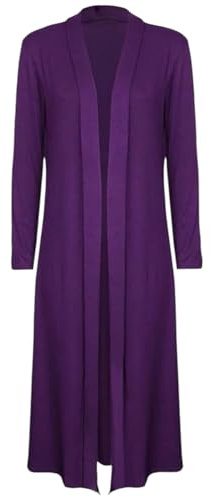Urban Fashion Ladies Maxi Long Length Boyfriend Women Cardigan Collared Top Long Full Sleeve Floaty Duster Jacket Coat Blazer (Purple, Numeric_14)