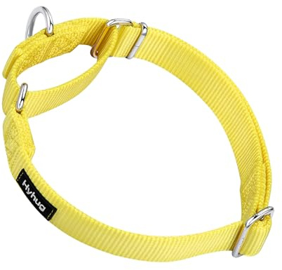 Hyhug Premium uppgraderat Martingale-hundhalsband i mycket stark nylon anti-skrymmande för små hundar. (medelmodell M:, lysande gul)