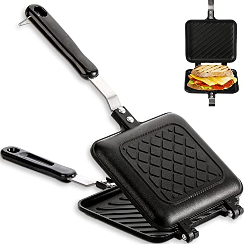 ZOOFOX Sandwich Maker, Grilled Sandwich and Panini Maker Pan with Non-Stick Plates, Stovetop Toasted Sandwich Maker Aluminum Flip Pan for Home Kitchen, 5.9 L x 14.2 H