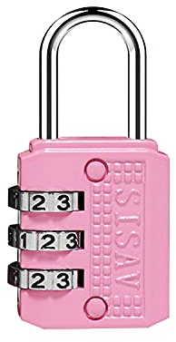 SISAV 3 Digit Combination Lock,Gym Padlock,Outdoor Padlock,Suitable for School Lockers,Tool Boxes,Travel Backpack,Hasp(Pink 1pack)