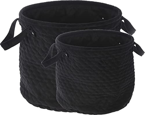 matrasa 2er Set Dekokorb Samt mit Karonaht - Aufbewahrungskorb Korb Körbe 26x30cm & 21x22cm Schwarz