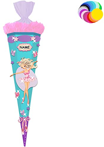 alles-meine.de GmbH Bastelset - Schultüte Farbe & Größe wählbar 70/85 / 100 cm - Ballerina & Tänzerin - inkl. Name - Farbe frei wählbar - Bastelschultüte - Zuckertüte zum s..