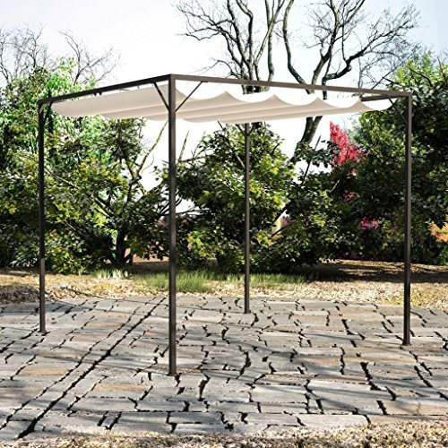 Festnight Pérgola de Acero con Techo Retráctil, Pérgola de Jardin 3x3m, Cenador con Tela de Poliéster Resistente al Agua y a UV, Uso para el Exterior Crema