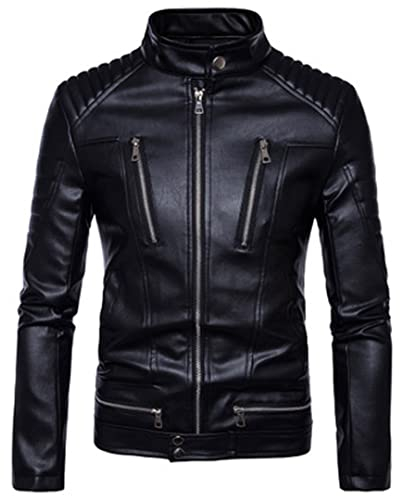 Herren Motorradjacke Winter Motorrad Bekleidung PU Leder Jacke Schwarz M