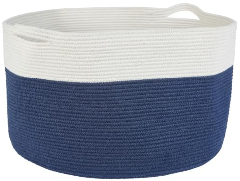 Skandinavischer Wäschekorb Narvic Motiv 4 aus Baumwolle in Blau 61 cm