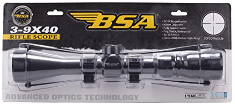 BSA 3-9x40 Zoom Riflescope 11mm 3/8 Airgun & Weaver Style/Picatinny Rings Air Rifle Scope Hunting Target Shooting