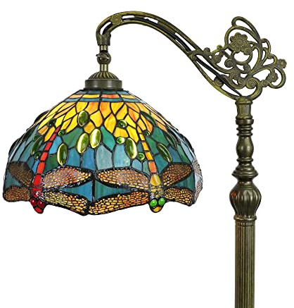 Tokira Tiffany-Stil Stehlampe, 12 Zoll Vintage Farbige Glas Lampenschirm, Vintage Libelle Stehleuchte im Wohnzimmer, Leselampe Stehlampe für Kinderzimmer [Ohne Glühbirnen]