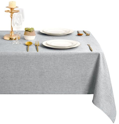 DWCN Hellgrau Tischdecke 110x110cm Leinenoptik Stoff Abwaschbar Outdoor | Wetterfest Tischwäsche Wasserabweisend Rechteckig Tischtuch Gartentischdecke für Esszimmer Garten Party Hochzeiten Haushalt
