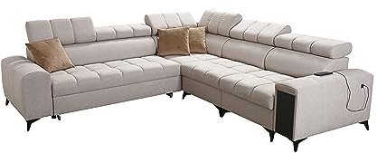 All4All Ecksofa mit Schlaffuntkion und Bettkasten, Wohnlandschaft Gonti L-Form oder U-Form zur Auswahl, XXL Sofa Schlafsofa Gesteppt, modernes Ecksofa 26 (Seite rechts, Gonti III)