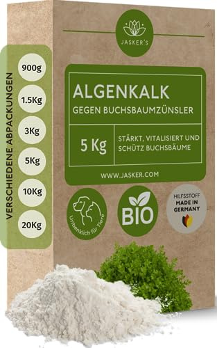 JASKER'S Algenkalk für Buchsbäume 5 Kg – Algenkalk gegen Buchsbaumzünsler - 100% natürliche Widerstandskraft und Regeneration für anfällige Buchsbäume - Buchsbaumdünger und Spritzmittel