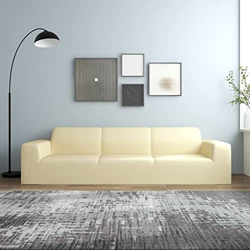 Gecheer Stretch Sofahusse 4-Sitzer Wiederverwendbar Sofabezug Sofa Abdeckung Überwürfe Universal Stretchhusse Sofaschoner Creme Polyester-Jersey