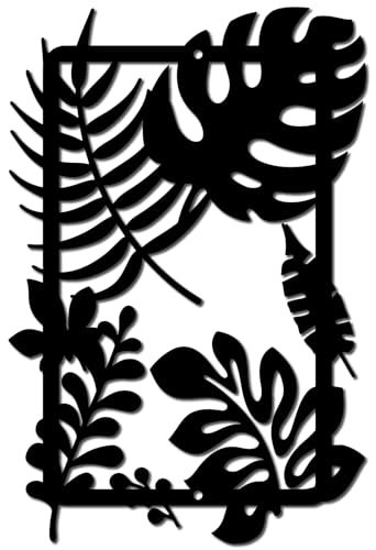 CREATCABIN Feuille Décoration Murale Métal,Plantes Tropicales Noires Suspendre,Décoration Murale Fer,Cadre Rectangulaire,Sculpture Bohème,Décoration D'Intérieur pour Ferme Moderne,Salle Bain,30x20cm