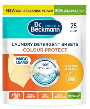 DR. BECKMANN Laundry Detergent Sheets Colour Protect | Orange & Peach | MAGIC LEAVES | Pre-dosed | 25 sheets