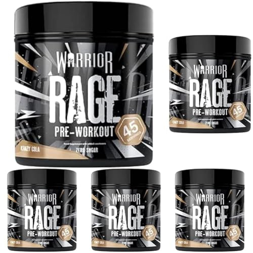 Warrior Rage Pre Workout Powder 392g - High Caffeine Energy & Focus - 45 Servings - Krazy Cola | Warrior Supplements (Pack of 5)
