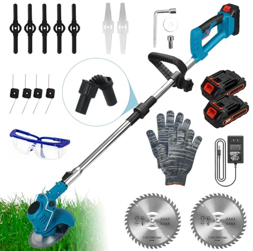 panthem Rasentrimmer mit Akku Rasenkantenschneider Akku-Rasentrimmer Freischneider mit 21V 2000mAh Akku, 4 Arten von Klingen, 4 in 1 Verstellbarer Kopf Teleskopgriff für Rasenschneiden (Set)