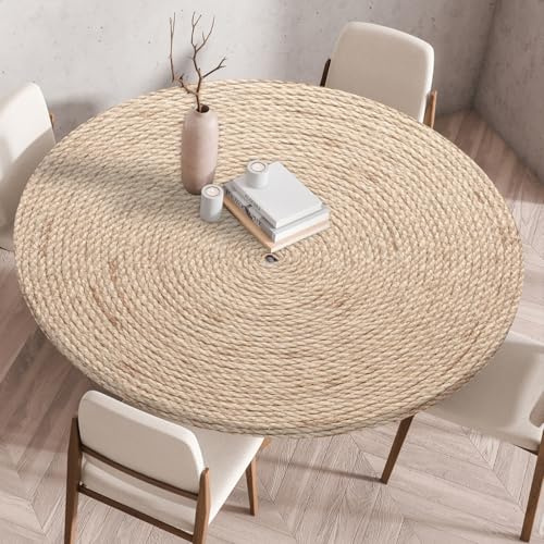 Odot Tischdecke Abwaschbar Rund 90cm, Elastisch Lotuseffekt Tischdecke Outdoor 3D-Druck Tischdecken Table Cloth für Garten Restaurant, Ideal für 80cm-85cm