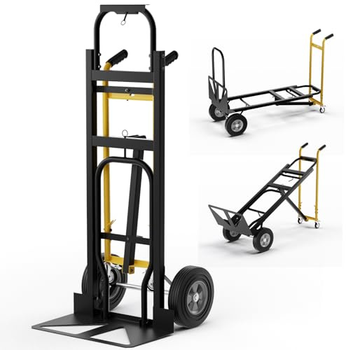 GYMAX Diable Pliable 3 en 1, Diable en Métal Robuste avec Roues Universelles, Poignée en Caoutchouc, Capacité 450 Kg, Chariot de Manutention, pour Entrepôt, Garage, Usine, Supermarché