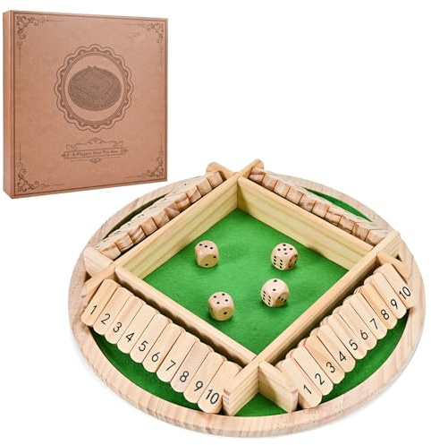 Wooderma Shut The Box Spiel, 4 Spieler Klassisches Würfelspiel Holz | Holz Brettspiel, Mathematik Lernspielzeug für Kinder ab 3, Family Brettspiele, Reisespiele, Mathespiele für Kinder Erwachsene