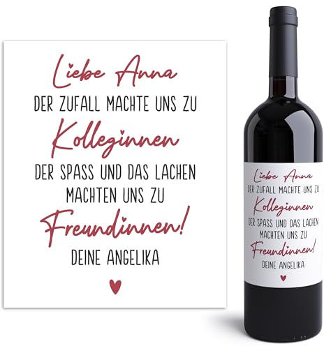 Der Zufall machte uns zu Kolleginnen Weinetiketten personalisiert Arbeitskollegin Kollegin Abschied Jobwechsel Geschenk Weinflasche Flaschenetiketten selbstklebend 2 Stück | 10x12 cm