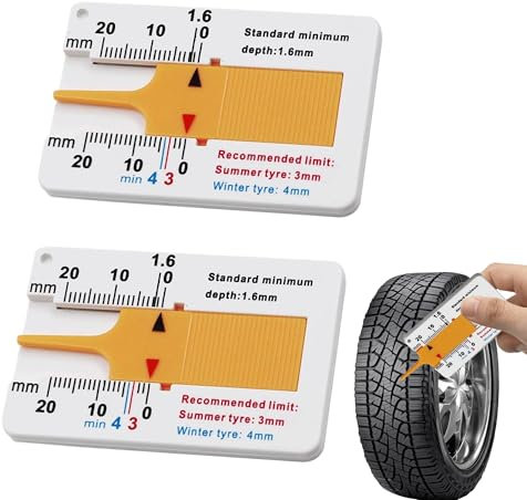 2 Pcs Portable Tyre Tread Depth Gauge 0-20 mm With Keychain - Tire Ruler Checker Measuring Tool for Car Motorcycle Truck
