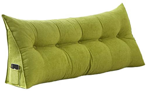 Extra großes Samt-Kopfteil, Lesekissen für Doppelbett, dreieckige Nackenrolle, Rückenstütze abnehmbarer Bezug, 180 x 50 x 20 cm, Grün